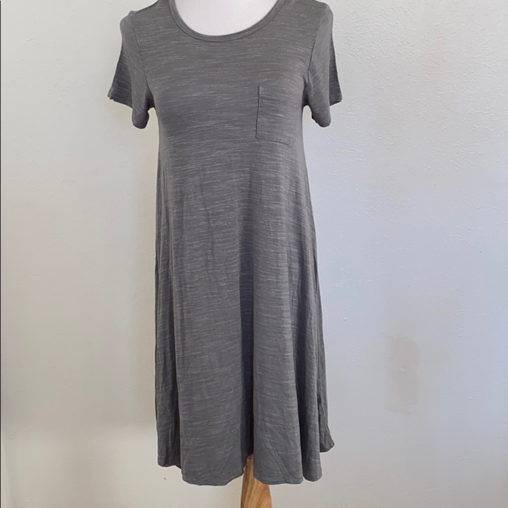 LuLaRoe Carly Charcoal Gray Slub High Low Swing T Shirt Dress XS 2-4